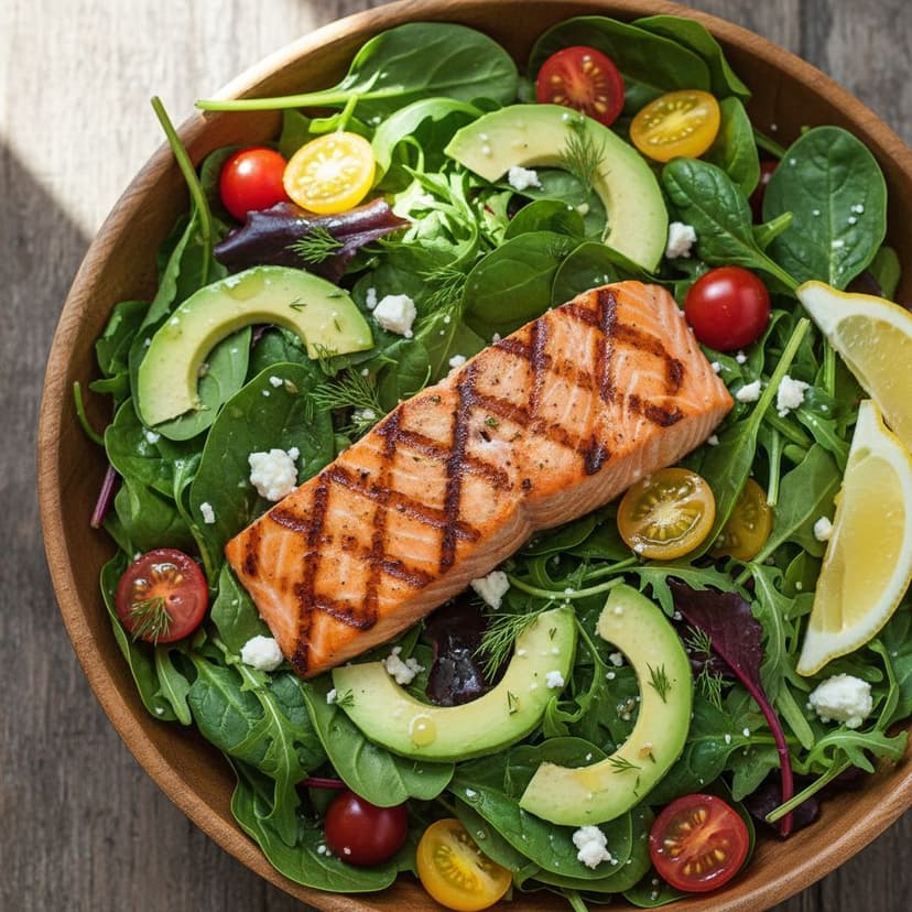 AI-generated healthy salmon salad recipe with nutritional info